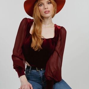 Band of Gypsies Tabitha Burgundy Long Sleeve Top
